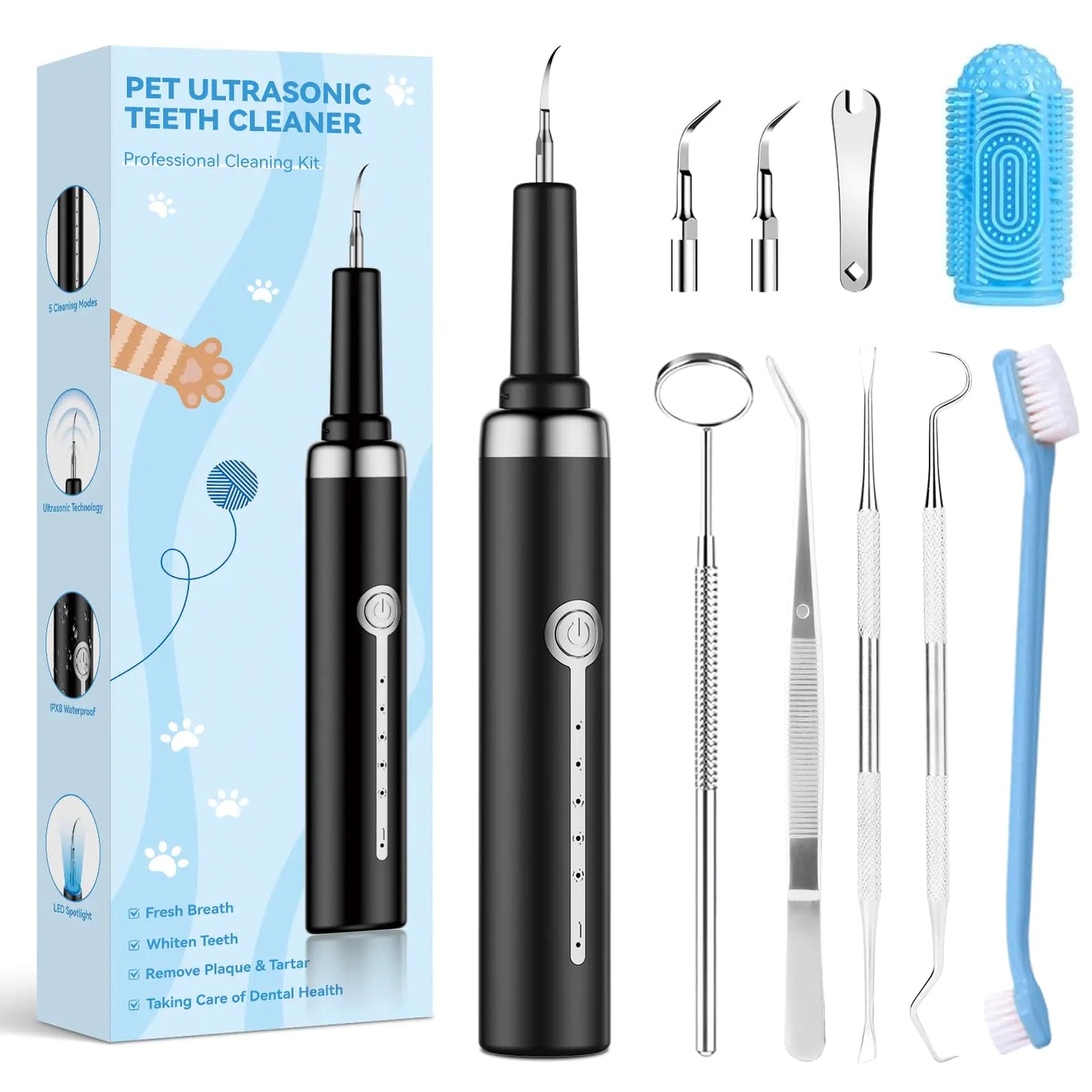 Ultrasonic Dog & Cat Tooth Cleaning Kit – 5‑Mode Tartar & Plaque Remover Kit for Healthier, Whiter Teeth